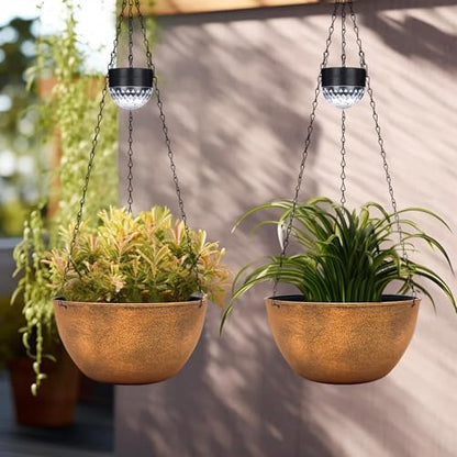 BAYN 2 Packs Solar Hanging Basket Planters for Plants Outdoor - color: Bronze
