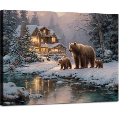 Halioyo Winter Forest Bear Canvas Wall Art, Funny Animal Poster(12x16 Inch) - color: Painting-02, size: 16"L x 12"W
