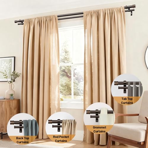 TONIAL 1 Inch Double Curtain Rods for Windows, 36 to 72 Inch, Bronze - color: Bronze, size: 36-72"