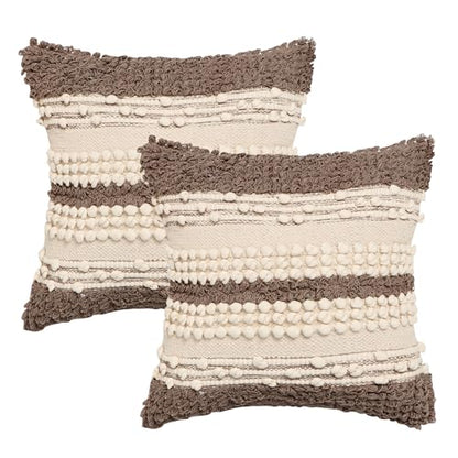 · REDEARTH · Boho Textured Handwoven Throw Pillow Cases - Boho Glam Taupe - color: Boho Glam Taupe, size: 18" x 18" (Pack of 2)