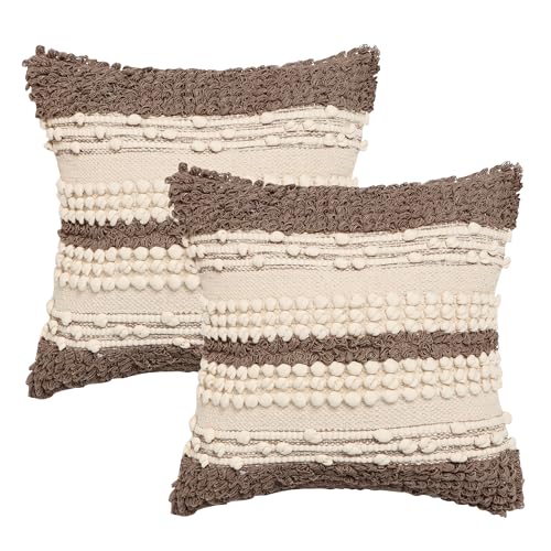 · REDEARTH · Boho Textured Handwoven Throw Pillow Cases - Boho Glam Taupe - color: Boho Glam Taupe, size: 18" x 18" (Pack of 2)