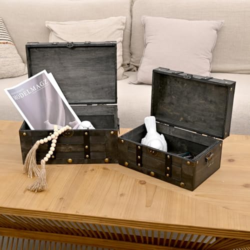 Wooden Vintage Luggage Trunks Set of 2, Decorative Antique Suitcase Storage - color: Black, size: 11" x 13"