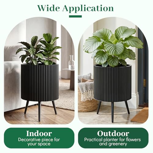 GIANTEX 16 Inch Plant Pot with Stand, Mid-Century Modern Fluted Planter - size: 16.5"×22"H