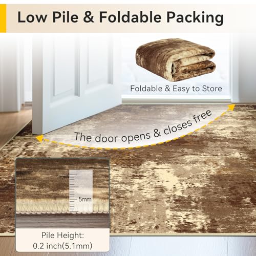 RELEANY Washable 6'x9' Abstract Area Rug for Living Room Brown Tan - color: Brown/Tan, size: 6' x 9' (Rectangular)