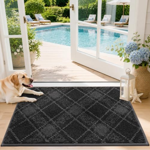COSY HOMEER Door Mat Non-Slip Absorbent Washable Entrance 20"x32" Black - color: Black, size: 1'8" x 2'8" (Rectangular)