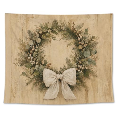 EGBTL Vintage Christmas Coquette Bow Wreath Wall Tapestry, Neutral Farmhouse Winter Xmas Tapestry for Home, Rustic Christmas Tapestries Wall Hanging Decor for Bedroom Living Room 50x60 Inches - color: Christmas11