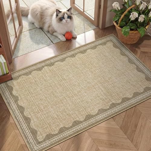 GarveeHome Scalloped Rug - color: Jute, size: 2' x 4' (Rectangular)