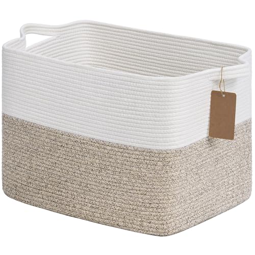 Goodpick 50L Large Woven Rope Storage Basket, Rectangle, Light Brown - color: Light Brown, size: 18"L x 14"W x 12"H