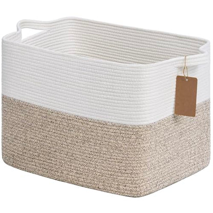 Goodpick 50L Large Woven Rope Storage Basket, Rectangle, Light Brown - color: Light Brown, size: 18"L x 14"W x 12"H