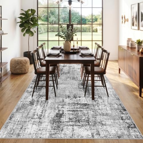 Washable Abstract 6x12 Area Rug：Non-Slip Low Pile Living Room Rugs Black - color: Black, size: 6' x 12' (Runner)