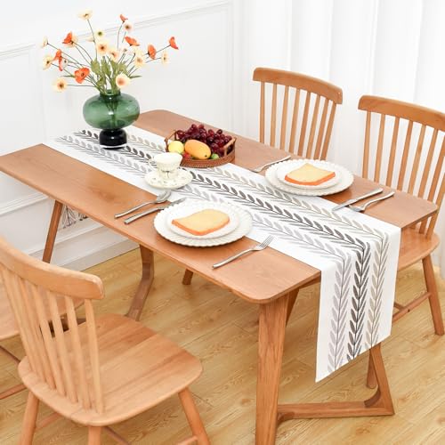 NEWISHER Rustic Farmhouse Embroidered Fall Table Runner 13x72 inch - color: Coffee Leaf, size: 13x72 Inch