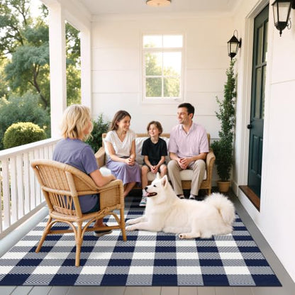 Outdoor Rugs, Blue and White Area Rug Checkered 4’x 6’ - color: Blue & White, size: 4' x 6' (Rectangular)