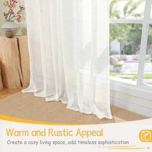 YoungsTex Linen Semi Sheer Curtains 45 Inch Length Rod Pocket - color: Cloud White, size: 42"W x 45"L (Pack of 2)