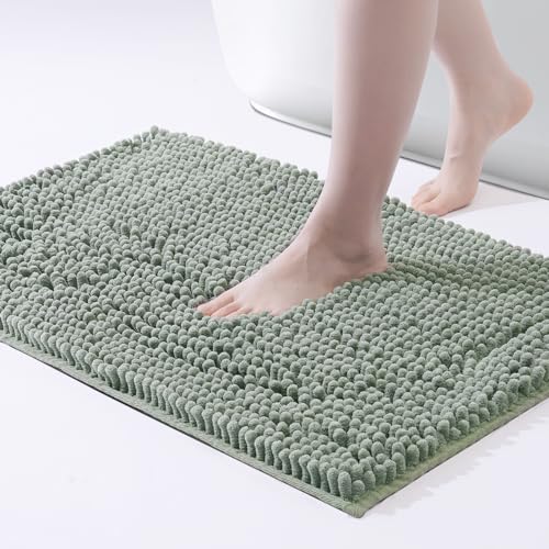 FRESHMINT Large Chenille Bathroom Rugs Mat 36"x24", Non-Slip Bath Mat for Bathroom Floor & Bathtub, Washable Shower Shag Bath Rugs, Soft Fluffy Thick Water Absorbent Microfiber Shower Mat, Sage Green - color: Sage Green, size: 2' x 3' (Rectangular)