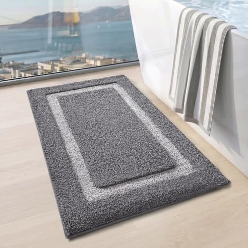 LUMI Bathroom Rug, Non Slip Absorbent Bath Mat, Dark Grey, 16"x24" - color: Dark Grey, size: 16"x24"