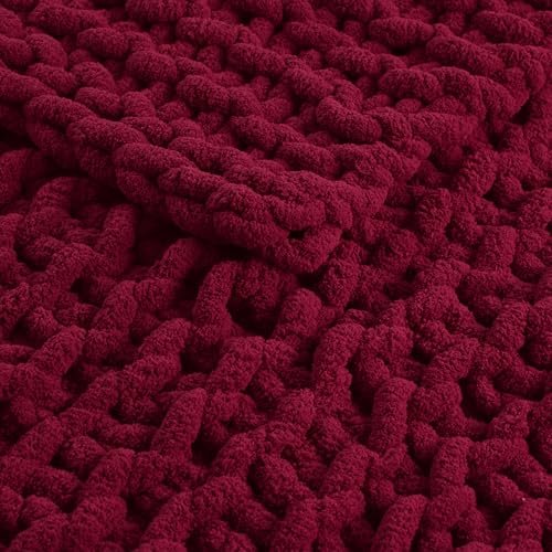 Madison Park Chenille Chunky Knit All Season Throw Blanket, 50 x 60, Red - color: Red