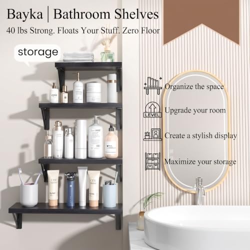 BAYKA Wall Mounted Black Floating Shelves for Wall (Set of 4, 16" Mixed) - color: A. Black Board & Black Brackets, size: 16 inches Mixed