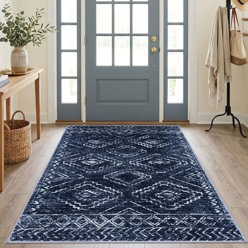 KILOCOCO Area Rug 4'x6' Entryway Rug Washable Rug, Dark Blue - color: Dark Blue, size: 4' x 6' (Rectangular)
