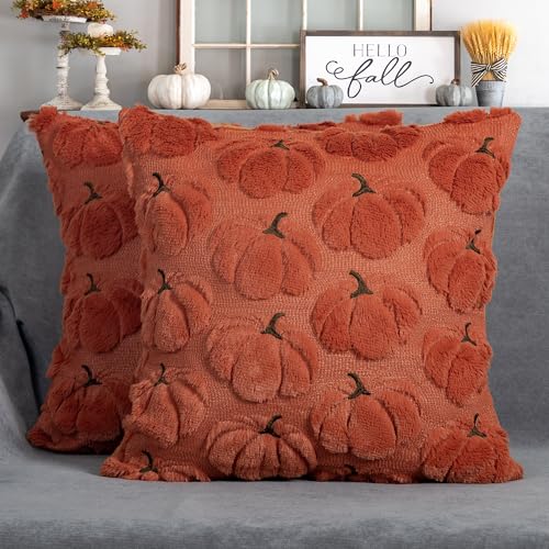 Fall Pillow Covers 18x18 Set of 2 Rust Red Pumpkin Decorations for Home - color: Dark Rust Red, size: 18" x 18" (Pack of 2)