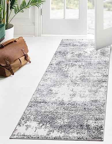 Keen Home Design Abstract Non-Shedding Runner Rug, Soft Thick Pile, 2x8 - color: Abstract Cream/Grey, size: 2'8" x 7'7" (Runner)