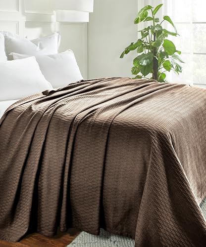 Superior Diamond Weave All-Season Cotton Blanket, Cover for Home, Couch, Bed, Soft, Warm Blankets, Boho Aesthetic, Comfy, Cozy, and Cute Covers, Decorative Bedding Essentials, Full/Queen, Chocolate - color: Chocolate, size: Full/Queen