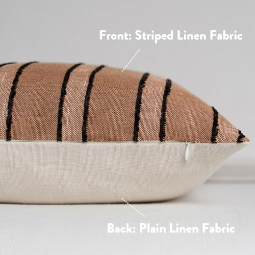 FIOUOVO Striped Linen Throw Pillow Covers 18x18 Set of 2, Rust - color: Rust, size: 18" x 18" (Pack of 2)
