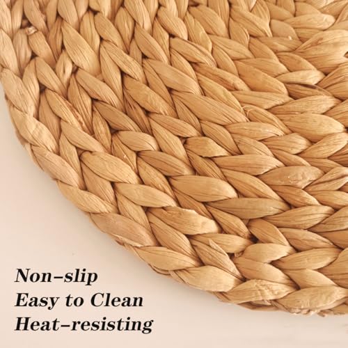 Round Woven Placemats Set of 8，Rattan Placemats Natural Hand-Woven Water Hyacinth Placemats Farmhouse Weave Place Mats Table Mats for Dining, Table,Kitchen,Wedding - size: 13 inch (Set of 8)