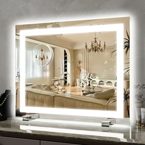 ROLOVE 22x20 Inch Lighted Vanity Mirror, 3 Color Modes, Dimmable, White - color: White, size: 22"L x 22"W