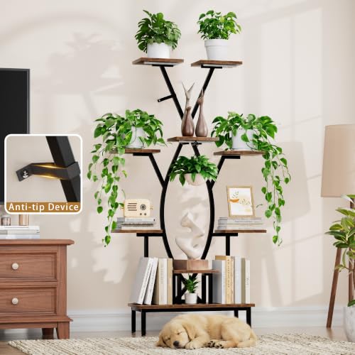 JUSTOGO Plant Stand Indoor with Grow Lights - 9 Tiered Tall Plant Shelf