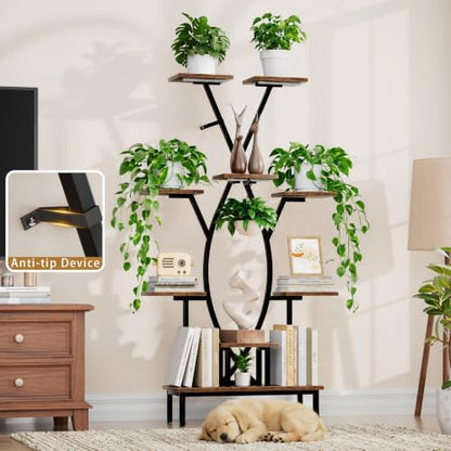 JUSTOGO Plant Stand Indoor with Grow Lights - 9 Tiered Tall Plant Shelf