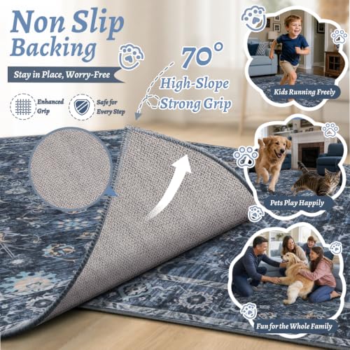 Tangsoo 2x3 Small Throw Rugs for Entryway,Washable Entry Rug Non Slip - color: Distressed Blue Black, size: 2' X 3' (Rectangular)
