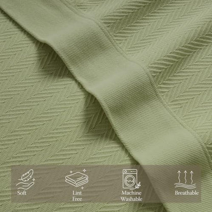 Threadmill Luxury 100% Cotton King Herringbone Blanket, Moss Green - color: Moss Green, size: King (106" x 92")