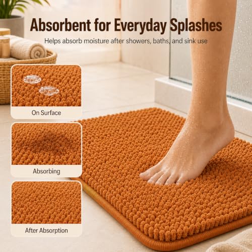 Bathroom Rugs Sets 3 Piece Non Slip Extra Absorbent Shaggy Chenille Batroom Rugs and Mats Sets, Soft & Dry Bath Rug/Mat Sets for Batroom Washable Carpets - color: Champagne