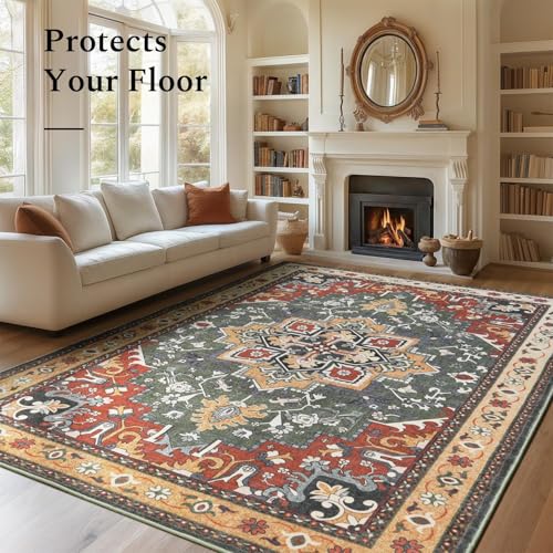 Rugflix 9x12 Area Rugs for Living Room, Washable Red Green Large Rug - color: Red Green, size: 9' x 12' (Rectangular)