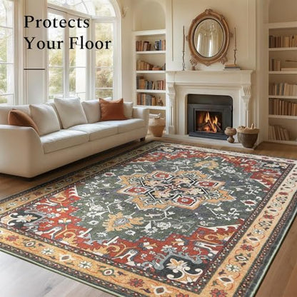 Rugflix 9x12 Area Rugs for Living Room, Washable Red Green Large Rug - color: Red Green, size: 9' x 12' (Rectangular)