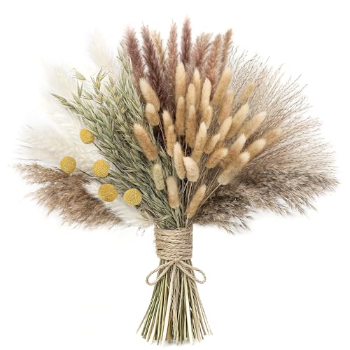 xin's convey 118PCS Dried Flowers Bouquet,(Vase Not Included), Dried Pampas Grass, Reed,Pompas Grass, Boho Wedding Reception,Table Centerpiece Decoration. - color: Light Yellow