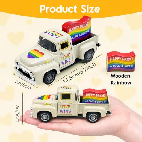 Pride Rainbow Mini Truck Decor with Wooden Sign, 5.7 Inch - color: Rainbow