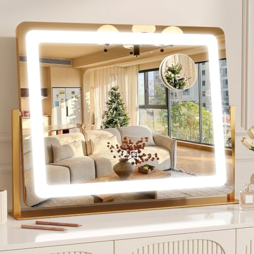 CraftCraze Makeup Mirror with Lights Vanity Mirror Dimmable|22"x17"Gold - color: Gold, size: 22"L x 17"W