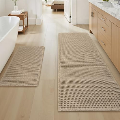 Upgraded Waffle Bath Mat Set of 2 Absorbent Bathroom Mat 18"x30" + 24"x48" - color: Brown, size: 18" x 30" + 24" x 48"