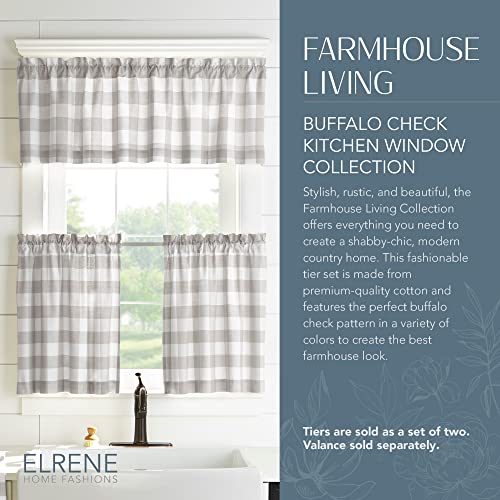 Farmhouse Living Buffalo Check Window Valance, Gray/White - 60" W x 15" L