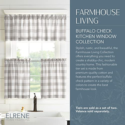 Farmhouse Living Buffalo Check Window Valance, Gray/White - 60" W x 15" L