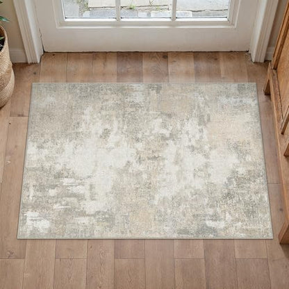 HUGEAR 2x3 Beige Grey Abstract Washable Area Rug for Entryway - color: Beige&grey, size: 2' x 3' (Rectangular)