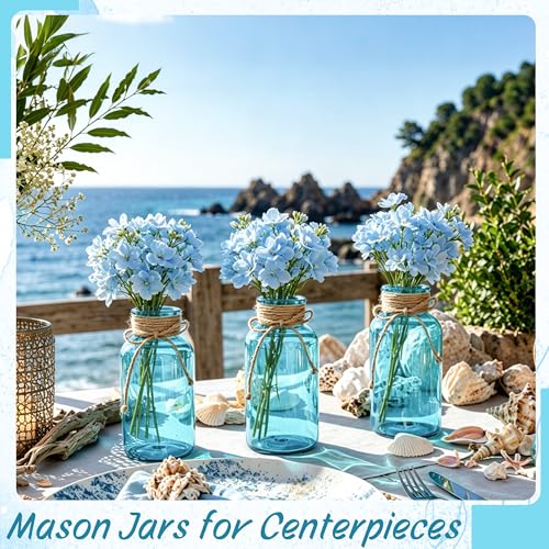 12Pack Mason Jar Vases for Centerpieces, Aqua Blue Glass Flower Vase - color: Aqua Blue