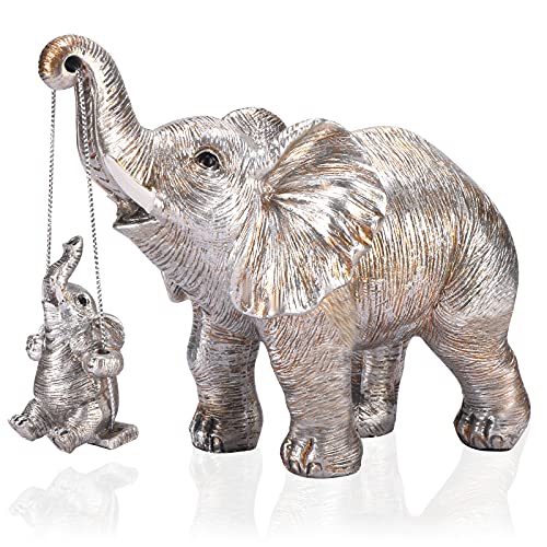 Elephant Statue. Elephant Decor Brings Good Luck, Health, Strength. Elephant Gifts for Women, Mom Gifts. Decorations Applicable Home, Office, Bookshelf TV Stand, Shelf, Living Room - Silver - color: Vintage Silver