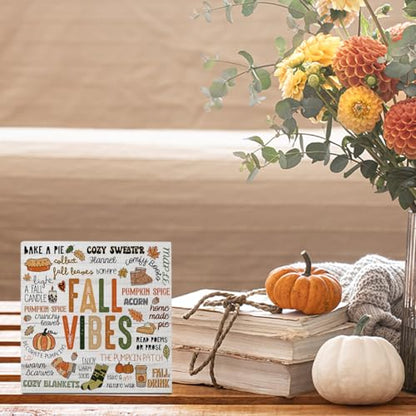 Autumn Thanksgiving Fall Vibes Pumpkin Drink Maple Leaf Decor Sign - color: Vibes