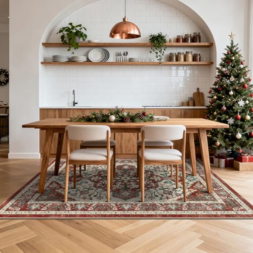 U'Artlines Red Christmas Area Rug 5x7 Boho Washable Soft Holiday Carpet - color: Christmas Red, size: 5' x 7' (Rectangular)