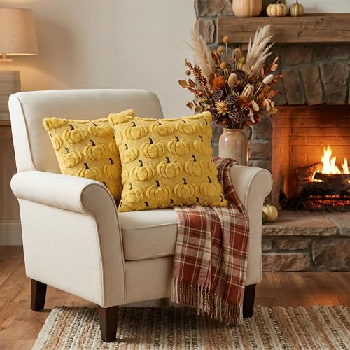 AVOIN colorlife Yellow Fall Pumpkin Throw Pillow Covers 18x18 Inch - color: Yellow, size: 18" x 18" (Pack of 2)