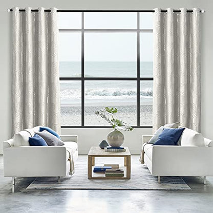 Beige and Silvery 100% Blackout Geometric Pattern Curtains,52 Inch Wide 96 Inches Long 2 Panels, Thermal Insulated Noise Reducing Anti-Rust Grommet Drapes for Bedroom Living Room, Cream - color: Beige and Silvery, size: 52"W x 96"L (Pack of 2)