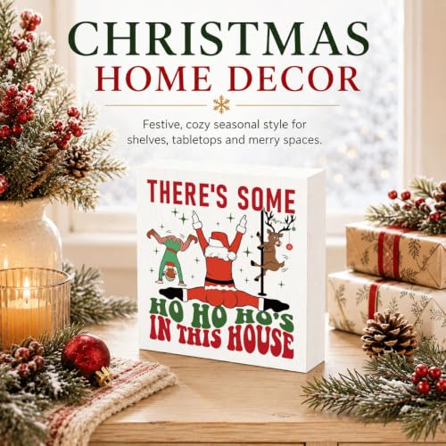 There's Some Ho Ho Ho's in This House Sign, Funny Christmas Wood Box Decor - color: Style 1