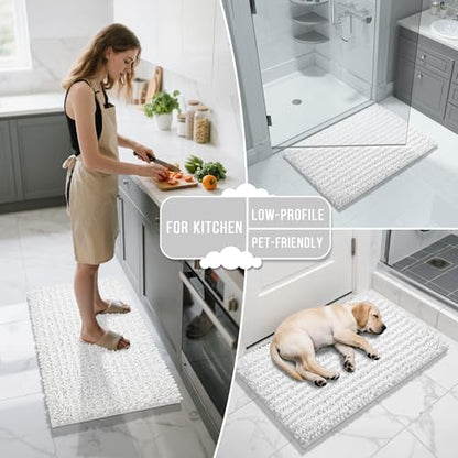 Yimobra White Bathroom Rugs Sets 2 Piece, Super Absorbent Bath Mat Set - color: White, size: 24''x17''+24''x20''U-Shaped